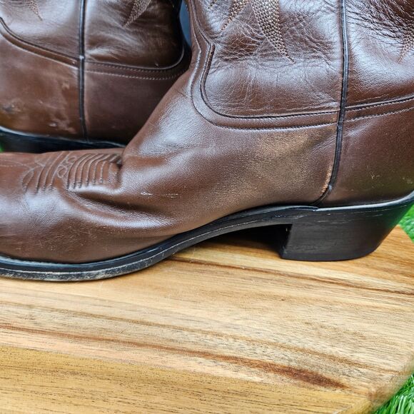 Vintage Tony Lama Mens Western Boots Brown Leather 11 B Riding Rodeo Cowboy main image 14